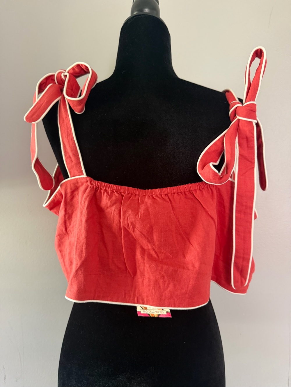 Farm Rio by Anthropologie Pink Coral Crop Top with Tropical Tag - Picture 5 of 12